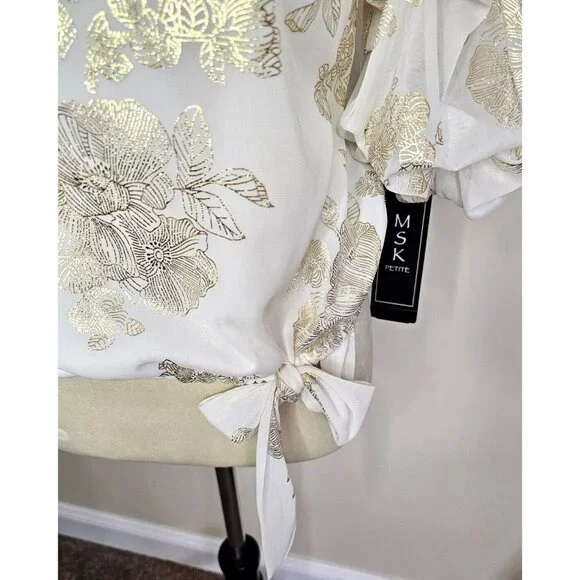 MSK Metallic Lantern-Sleeve Off-The-Shoulder Top Size PL Blouse Fancy Wedding - Picture 3 of 10